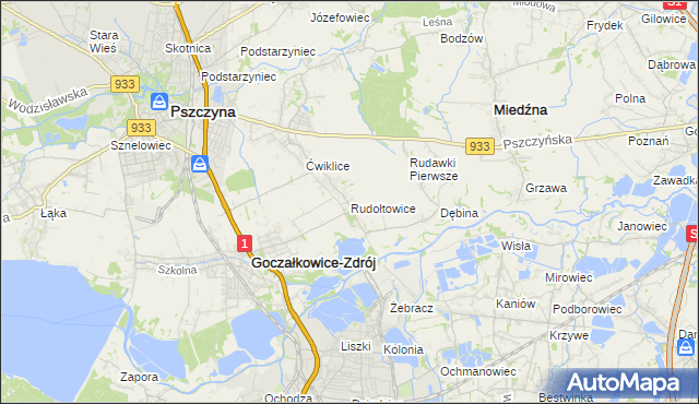 mapa Rudołtowice, Rudołtowice na mapie Targeo