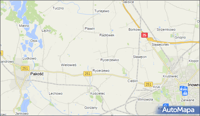 mapa Rycerzewko gmina Pakość, Rycerzewko gmina Pakość na mapie Targeo
