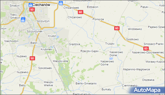 mapa Rzeczki gmina Ciechanów, Rzeczki gmina Ciechanów na mapie Targeo