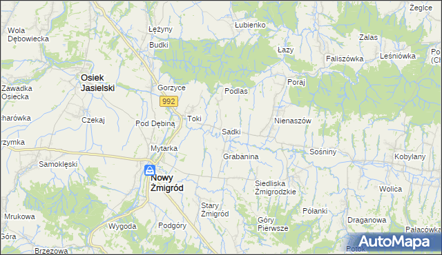 mapa Sadki gmina Nowy Żmigród, Sadki gmina Nowy Żmigród na mapie Targeo