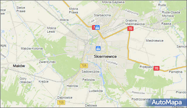 mapa Skierniewic, Skierniewice na mapie Targeo