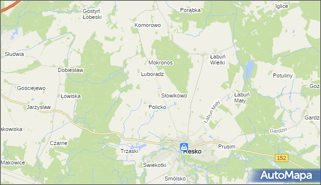 mapa Słowikowo gmina Resko, Słowikowo gmina Resko na mapie Targeo
