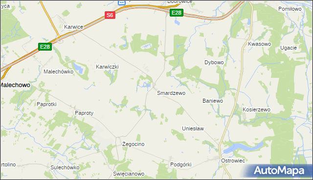 mapa Smardzewo gmina Sławno, Smardzewo gmina Sławno na mapie Targeo