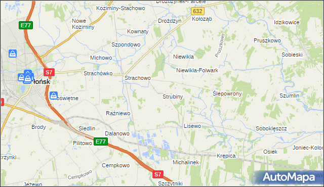 mapa Strubiny gmina Płońsk, Strubiny gmina Płońsk na mapie Targeo