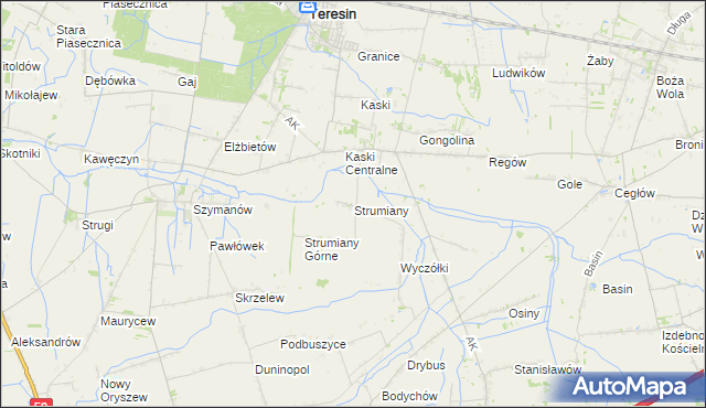 mapa Strumiany gmina Baranów, Strumiany gmina Baranów na mapie Targeo