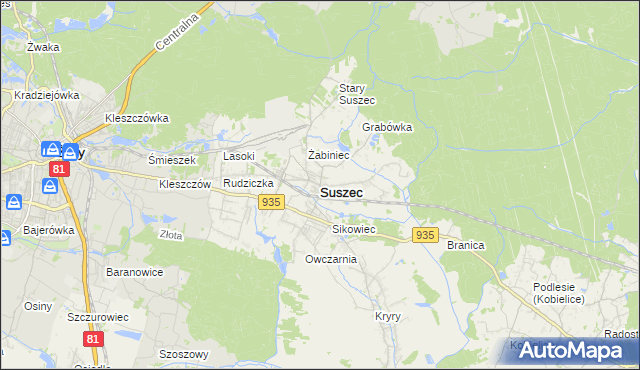 mapa Suszec powiat pszczyński, Suszec powiat pszczyński na mapie Targeo