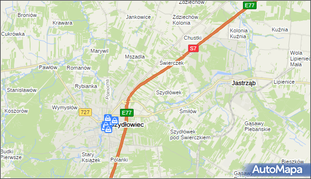 mapa Szydłówek gmina Szydłowiec, Szydłówek gmina Szydłowiec na mapie Targeo