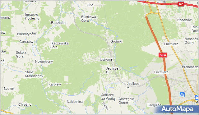 mapa Ustronie gmina Zgierz, Ustronie gmina Zgierz na mapie Targeo