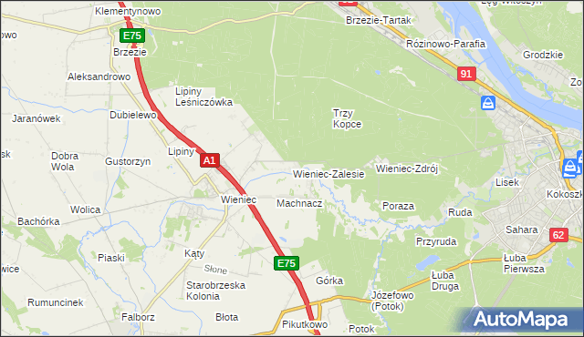 mapa Wieniec-Zalesie, Wieniec-Zalesie na mapie Targeo