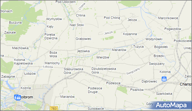 mapa Wierzbie gmina Charsznica, Wierzbie gmina Charsznica na mapie Targeo