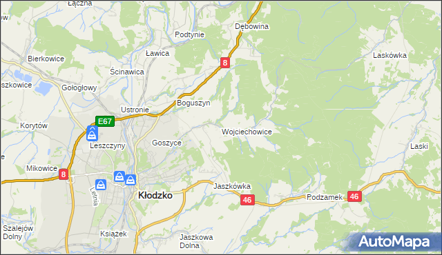 mapa Wojciechowice gmina Kłodzko, Wojciechowice gmina Kłodzko na mapie Targeo