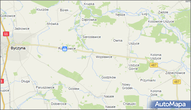 mapa Wojsławice gmina Byczyna, Wojsławice gmina Byczyna na mapie Targeo
