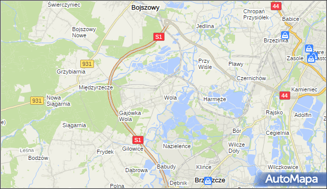 mapa Wola gmina Miedźna, Wola gmina Miedźna na mapie Targeo