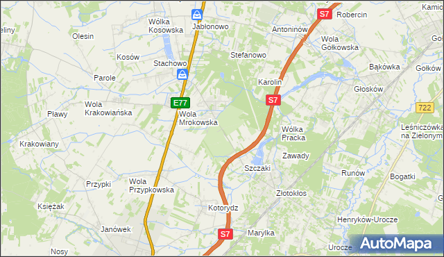 mapa Wola Mrokowska, Wola Mrokowska na mapie Targeo