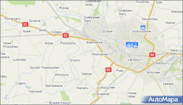 mapa Woźniaków, Woźniaków na mapie Targeo