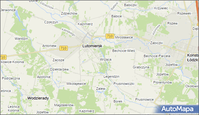 mapa Wrząca gmina Lutomiersk, Wrząca gmina Lutomiersk na mapie Targeo
