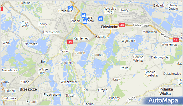 mapa Zaborze gmina Oświęcim, Zaborze gmina Oświęcim na mapie Targeo