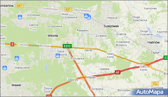 mapa Zakręt gmina Wiązowna, Zakręt gmina Wiązowna na mapie Targeo