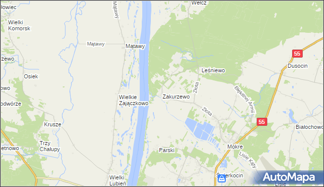 mapa Zakurzewo gmina Grudziądz, Zakurzewo gmina Grudziądz na mapie Targeo