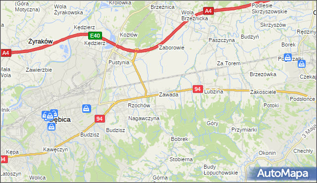 mapa Zawada gmina Dębica, Zawada gmina Dębica na mapie Targeo