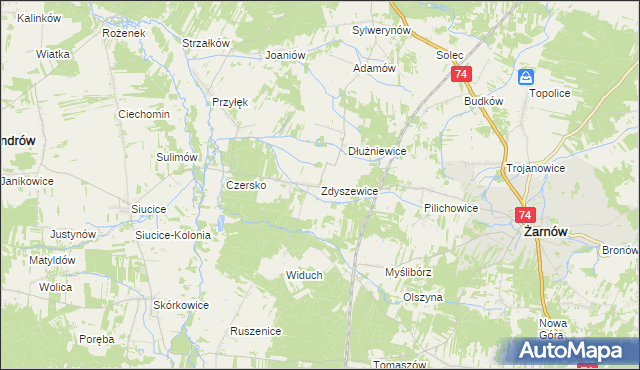 mapa Zdyszewice, Zdyszewice na mapie Targeo