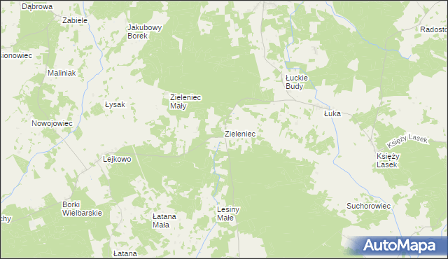 mapa Zieleniec gmina Wielbark, Zieleniec gmina Wielbark na mapie Targeo