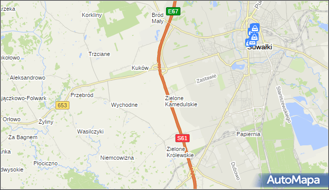 mapa Zielone Kamedulskie, Zielone Kamedulskie na mapie Targeo