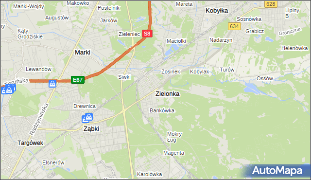 mapa Zielonka powiat wołomiński, Zielonka powiat wołomiński na mapie Targeo