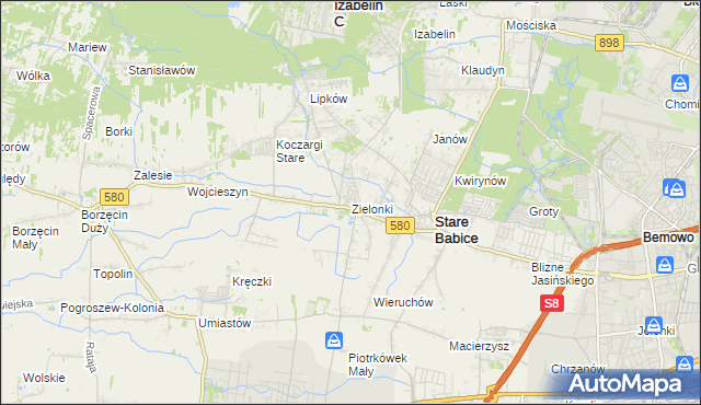 mapa Zielonki gmina Stare Babice, Zielonki gmina Stare Babice na mapie Targeo