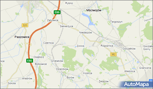 mapa Zimnik gmina Mściwojów, Zimnik gmina Mściwojów na mapie Targeo