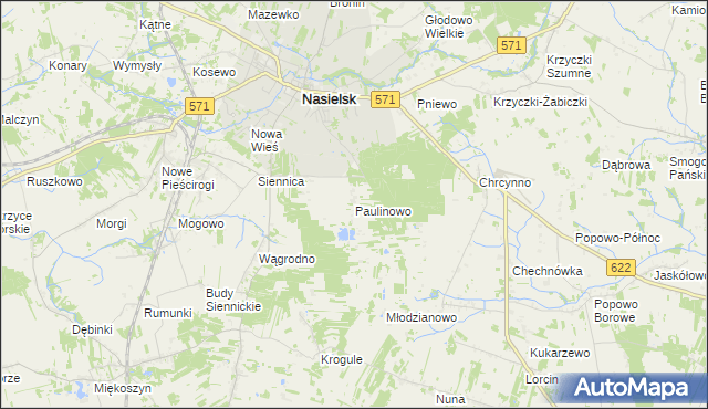 mapa Paulinowo, Paulinowo na mapie Targeo