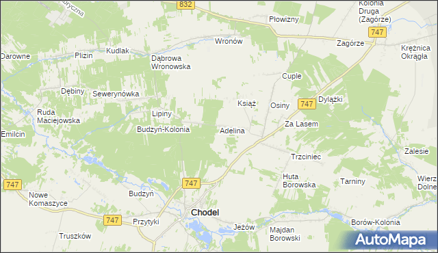 mapa Adelina gmina Chodel, Adelina gmina Chodel na mapie Targeo