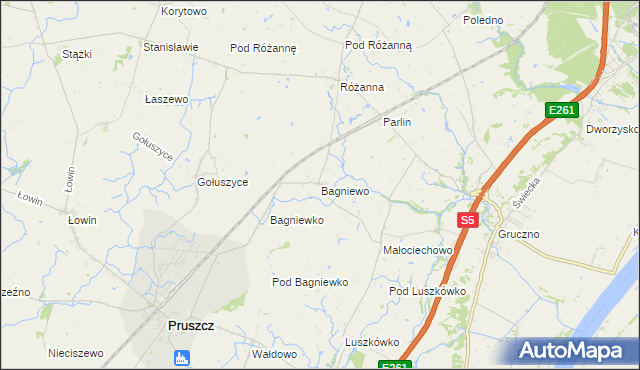 mapa Bagniewo gmina Pruszcz, Bagniewo gmina Pruszcz na mapie Targeo