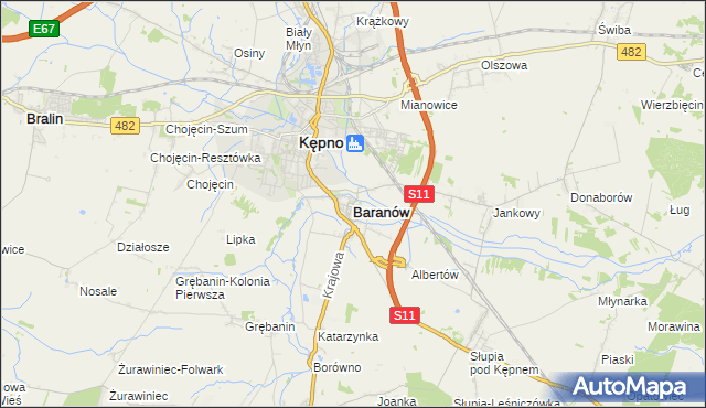 mapa Baranów powiat kępiński, Baranów powiat kępiński na mapie Targeo