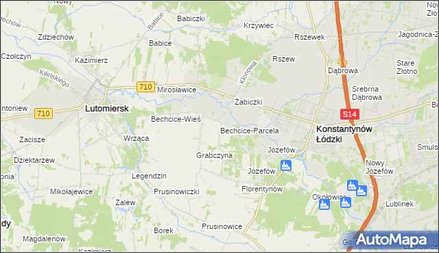 mapa Bechcice-Parcela, Bechcice-Parcela na mapie Targeo