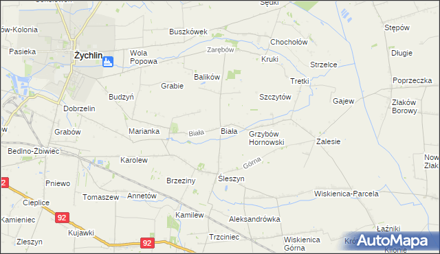 mapa Biała gmina Żychlin, Biała gmina Żychlin na mapie Targeo