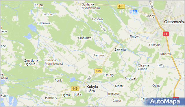 mapa Bierzów gmina Kobyla Góra, Bierzów gmina Kobyla Góra na mapie Targeo
