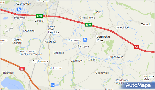 mapa Biskupice gmina Legnickie Pole, Biskupice gmina Legnickie Pole na mapie Targeo