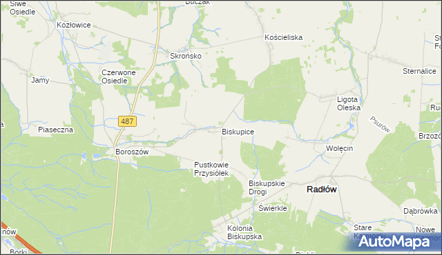 mapa Biskupice gmina Radłów, Biskupice gmina Radłów na mapie Targeo