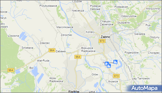 mapa Biskupice Radłowskie, Biskupice Radłowskie na mapie Targeo