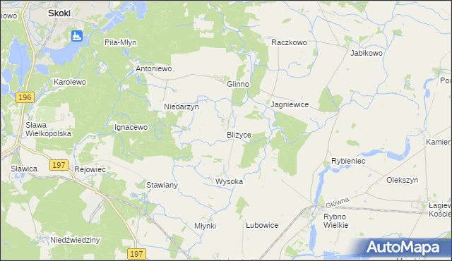 mapa Bliżyce gmina Skoki, Bliżyce gmina Skoki na mapie Targeo