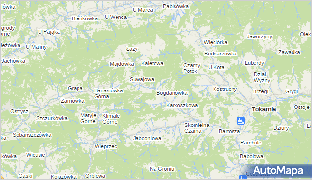 mapa Bogdanówka gmina Tokarnia, Bogdanówka gmina Tokarnia na mapie Targeo