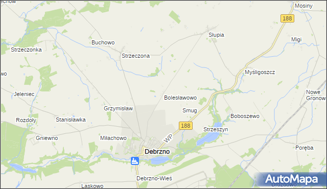 mapa Bolesławowo gmina Debrzno, Bolesławowo gmina Debrzno na mapie Targeo