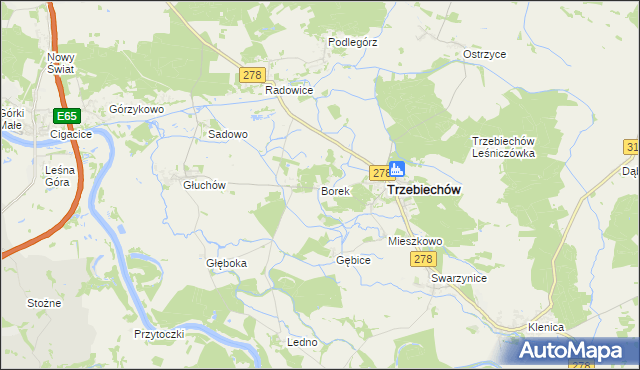 mapa Borek gmina Trzebiechów, Borek gmina Trzebiechów na mapie Targeo