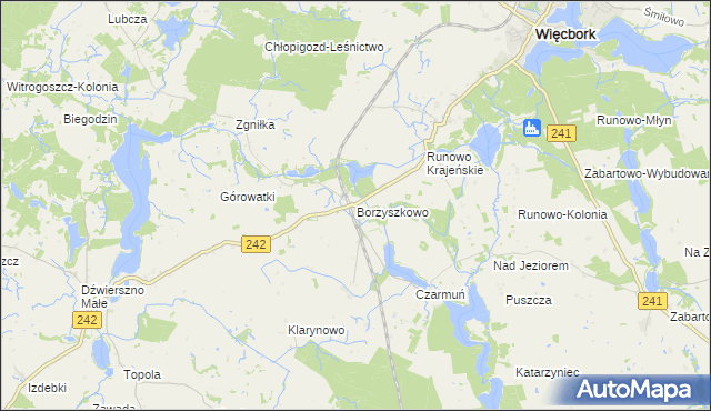 mapa Borzyszkowo gmina Więcbork, Borzyszkowo gmina Więcbork na mapie Targeo