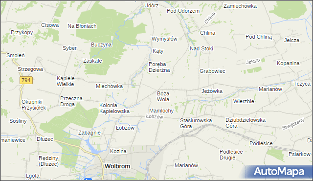 mapa Boża Wola gmina Wolbrom, Boża Wola gmina Wolbrom na mapie Targeo