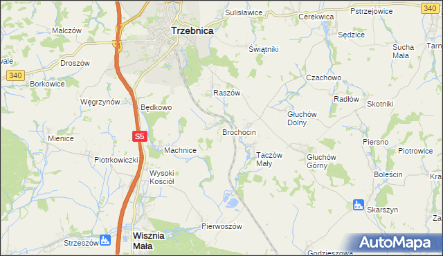 mapa Brochocin gmina Trzebnica, Brochocin gmina Trzebnica na mapie Targeo