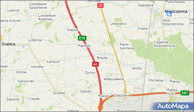mapa Brzoza gmina Grabica, Brzoza gmina Grabica na mapie Targeo
