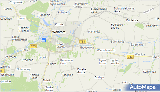 mapa Brzozówka gmina Wolbrom, Brzozówka gmina Wolbrom na mapie Targeo