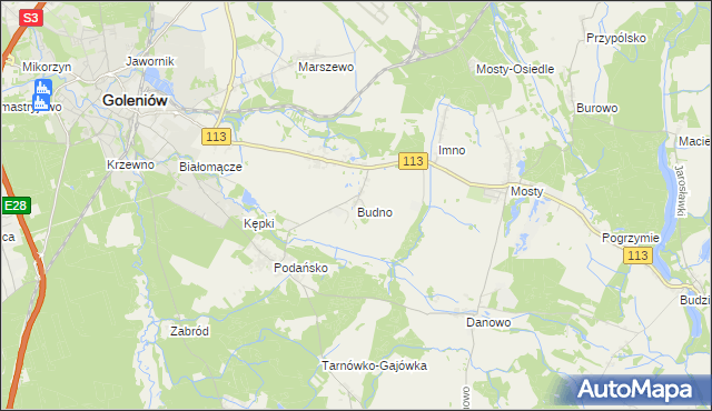 mapa Budno gmina Goleniów, Budno gmina Goleniów na mapie Targeo